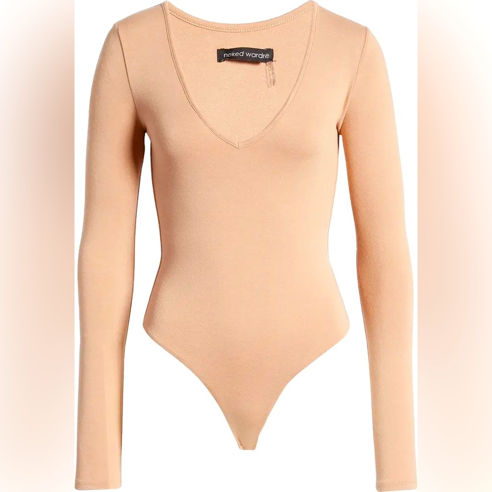 NAKED WARDROBE The NW Deep-V Long Sleeve Bodysuit